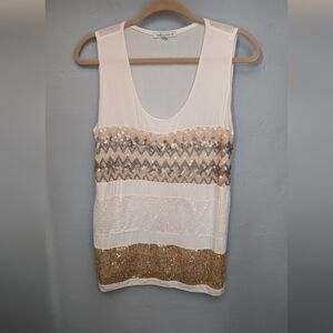 🌙 Tempo Paris White and Gold Sequin Tank Top